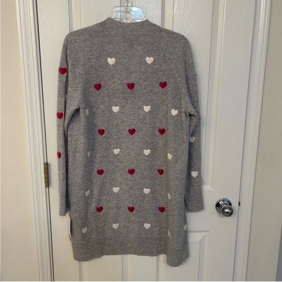 Charter Club Cashmere Heart-Embroidered Long Open Cardigan In Grey Combo Size XS - Picture 6 of 9